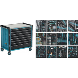 Servante à outils 179NXXL-8D/619 L1133xP642xH1020mm 1000 kg 8 tiroirs 616 pièces tôle d'acier HAZET 