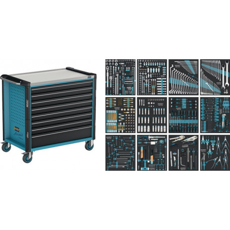 Servante à outils 179NXXL-8D/619 L1133xP642xH1020mm 1000 kg 8 tiroirs 616 pièces tôle d'acier HAZET 