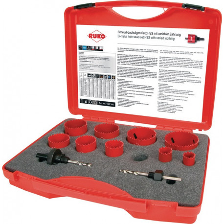 Jeu de scies cloches 11 pièces 19 - 64 mm prof. coupe 38 mm HSS-bi-métal RUKO 