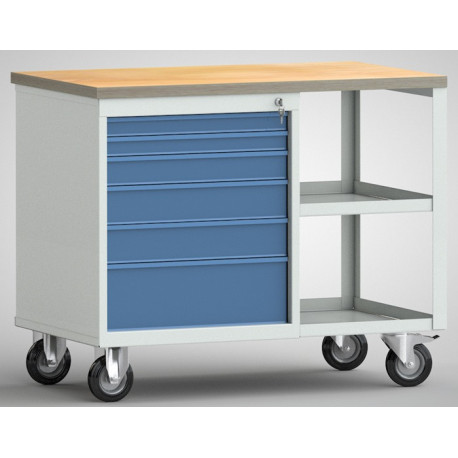 Etabli PW700 L885xP700xH805mm hêtre multipl. gris clair/bleu brillant 6 tiroirs
