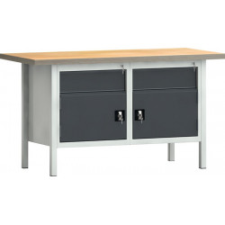 Établi PW 700 l.1500xP700xH840 mm hêtre Multiplex gris clair, RAL 7035 gris anthr., RAL 7016 2 tiroirs 2 portes