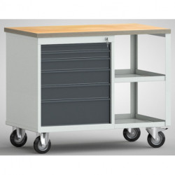 Établi PW 700 l.1000xP620xH805 mm hêtre Multiplex gris clair, RAL 7035 gris anthracite, RAL 7016 6 tiroirs