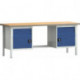 Établi PW 700 l.2000xP700xH840 mm hêtre Multiplex gris clair, RAL 7035 bleu gentiane, RAL 5010 2 tir. 2 portes