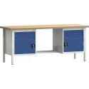 Établi PW 700 l.2000xP700xH840 mm hêtre Multiplex gris clair, RAL 7035 bleu gentiane, RAL 5010 2 tir. 2 portes