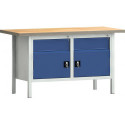 Établi PW 700 l.1500xP700xH840 mm hêtre Multiplex gris clair, RAL 7035 bleu gentiane, RAL 5010 2 tir. 2 portes