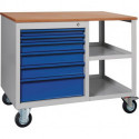 Etabli PW700 L885xP700xH805mm hêtre multipl. gris clair/bleu gentiane 2 tiroirs