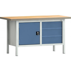 Établi PW 700 l.1500xP700xH840 mm hêtre Multiplex gris clair, RAL 7035 gris anthr., RAL 7016 3 tiroirs 1 porte