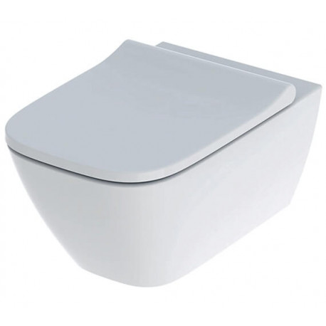 WC à fond creux Geberit SMYLE Square Rimfree fermé. Forme avec siège de toilette blanc