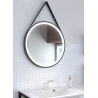 Miroir lumineux ELEGANZA avec boucle en cuir lisse noir 60 cm