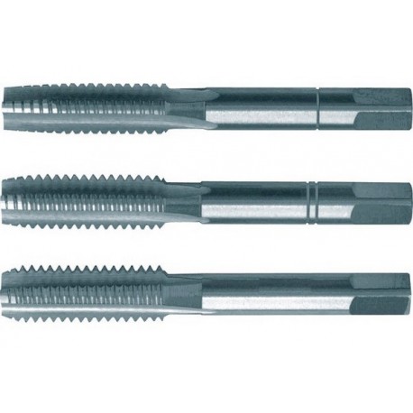 Jeu de tarauds à main, filetage régulier ISO métrique, 3 unités, Filetage : M2,5, Pas 0,45 mm, Long. totale 40 mm, queue Ø 2,8 mm