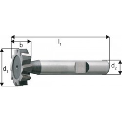 Fraise pour rainures en T - une taille, Ø x Larg. : d1h 11 x b e8 : 19,5 x 4,0 mm, Long. totale l1 63 mm, pour clavette-disque 4,0 x 7,5 mm