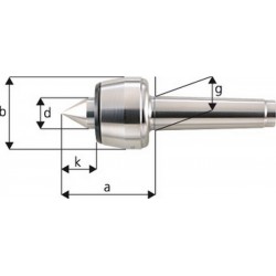 Pointe tournante, Taille : 110, MK 5, a 129,0 mm, b : 90 mm, d : 40 mm, g : 44,399 mm, k : 50,5 mm, Ecart de concentricité maximum : 0,005 mm
