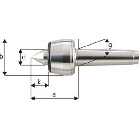 Pointe tournante, Taille : 110, MK 5, a 129,0 mm, b : 90 mm, d : 40 mm, g : 44,399 mm, k : 50,5 mm, Ecart de concentricité maximum : 0,005 mm