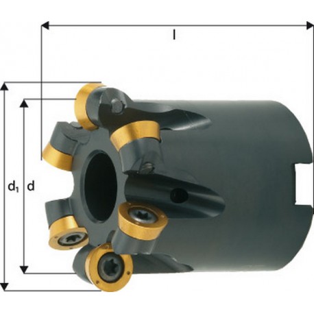 Fraise à copier, à arrosage interne, Ø d1 : 66 mm, Nombre de dents 6, Dimensions Ø D 54 mm, Ø du perçage de positionnement : 27 mm